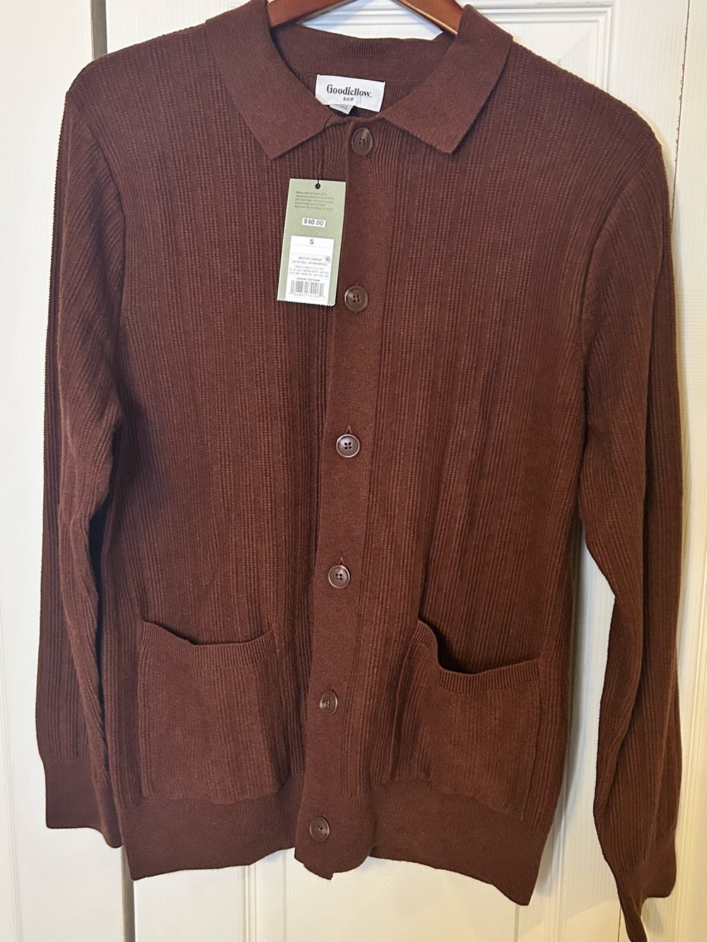 Goodfellow & Co Brown Ribbed Button-Up Cardigan